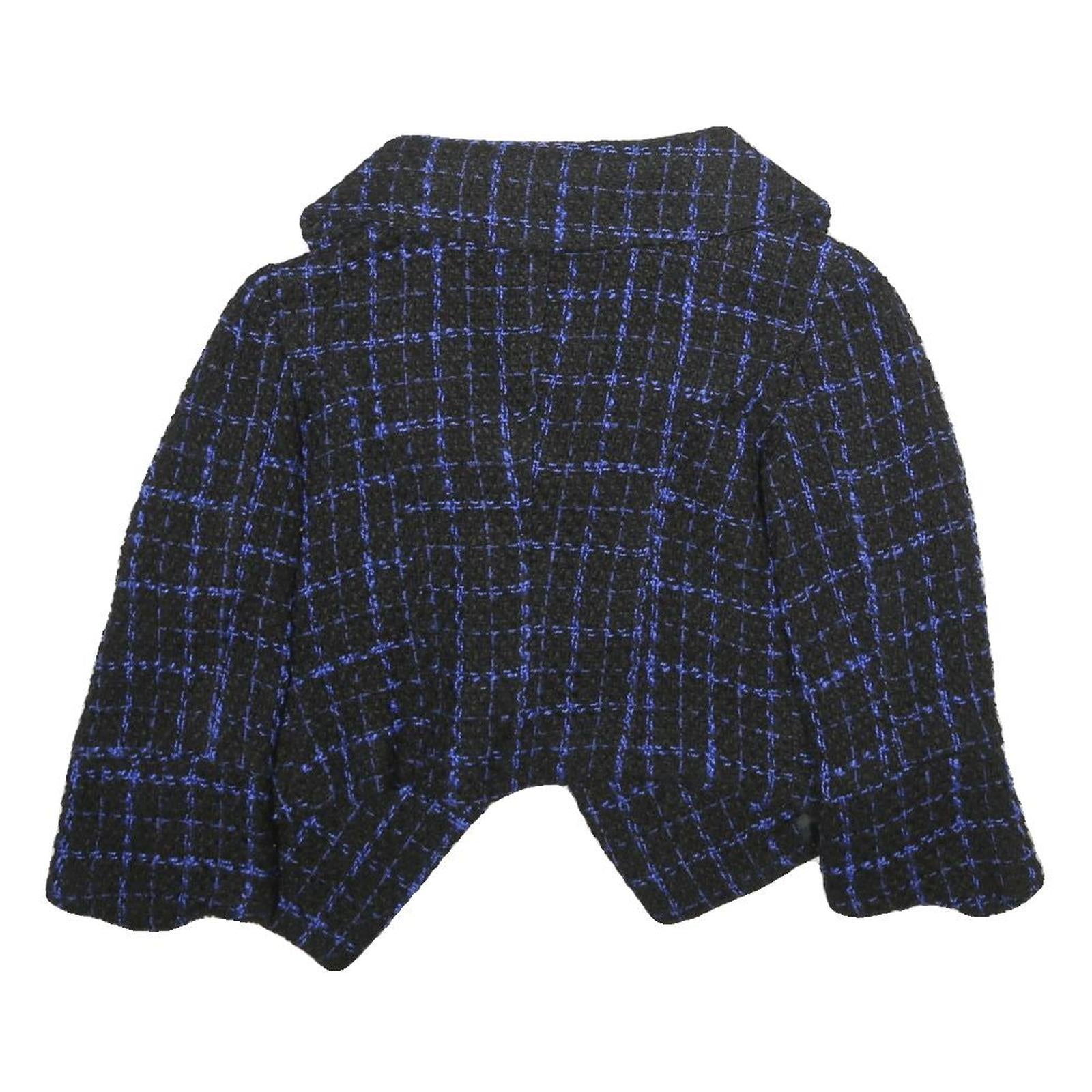 LAUREEN Womens Black & Blue Jacket UK 16 Woven Check Button Cropped Stylish