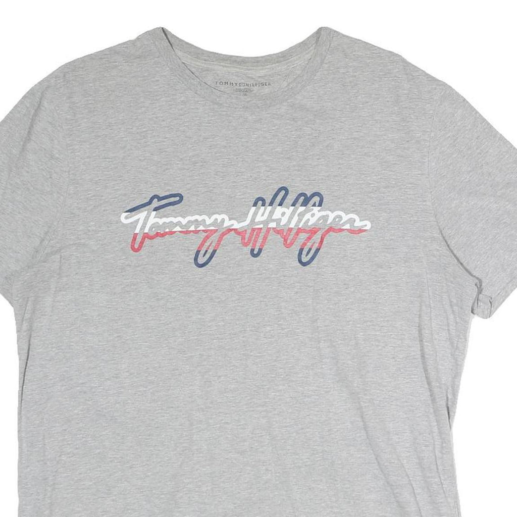 TOMMY HILFIGER Mens Grey Cotton T-Shirt L Short Sleeve Crew Neck Signature Logo
