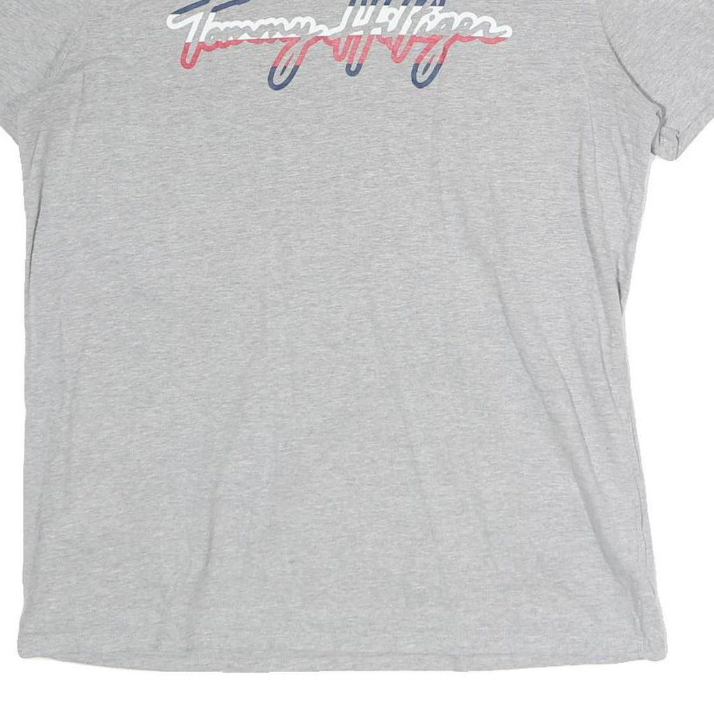 TOMMY HILFIGER Mens Grey Cotton T-Shirt L Short Sleeve Crew Neck Signature Logo