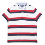 TOMMY HILFIGER Mens White Red & Blue Striped Short Sleeve Polo Shirt M Classic
