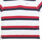 TOMMY HILFIGER Mens White Red & Blue Striped Short Sleeve Polo Shirt M Classic
