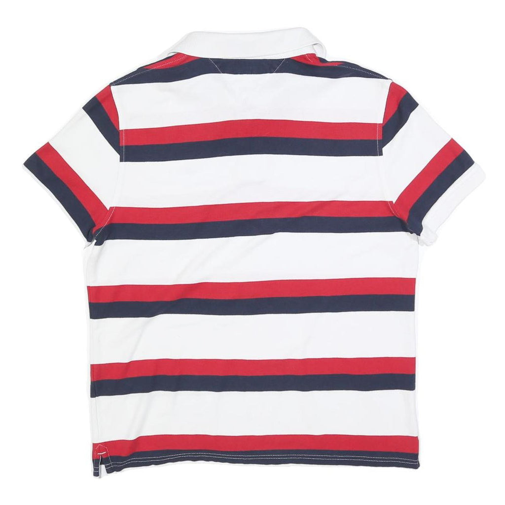 TOMMY HILFIGER Mens White Red & Blue Striped Short Sleeve Polo Shirt M Classic