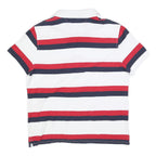 TOMMY HILFIGER Mens White Red & Blue Striped Short Sleeve Polo Shirt M Classic