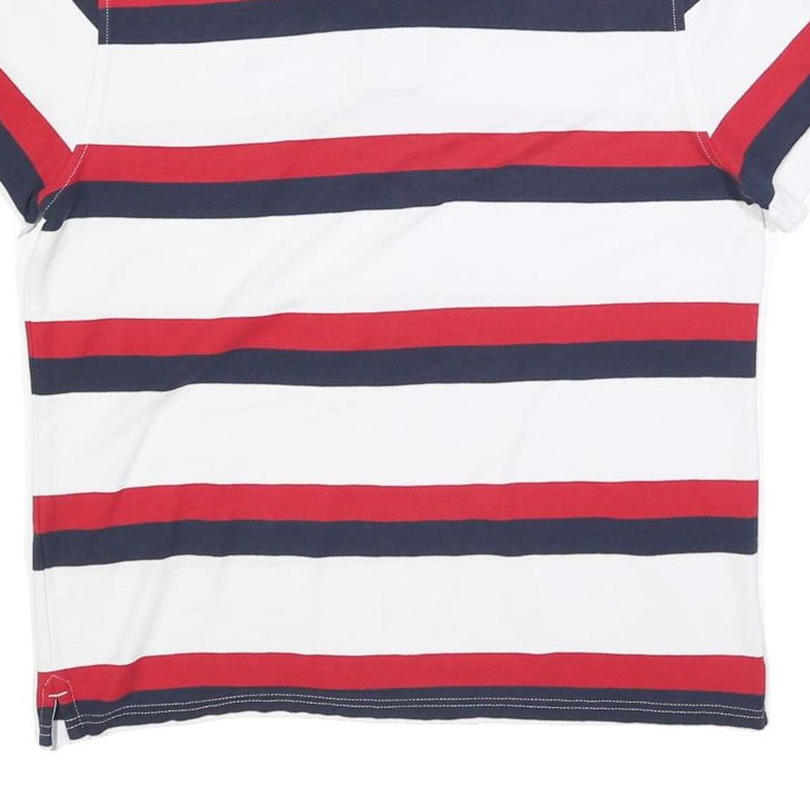 TOMMY HILFIGER Mens White Red & Blue Striped Short Sleeve Polo Shirt M Classic