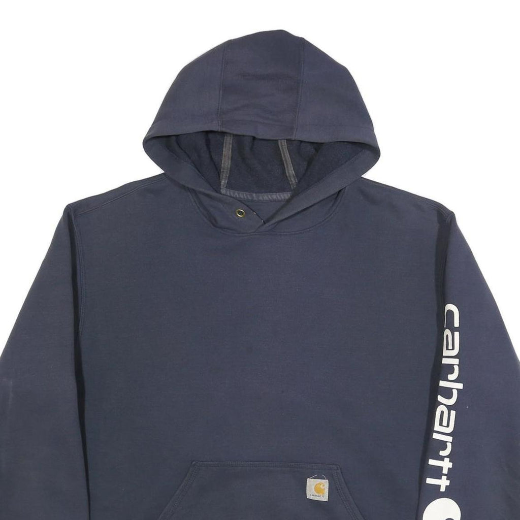 CARHARTT Mens Blue Hoodie XL Sleeve Logo Cotton Blend Pullover Casual