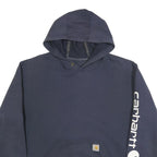 CARHARTT Mens Blue Hoodie XL Sleeve Logo Cotton Blend Pullover Casual