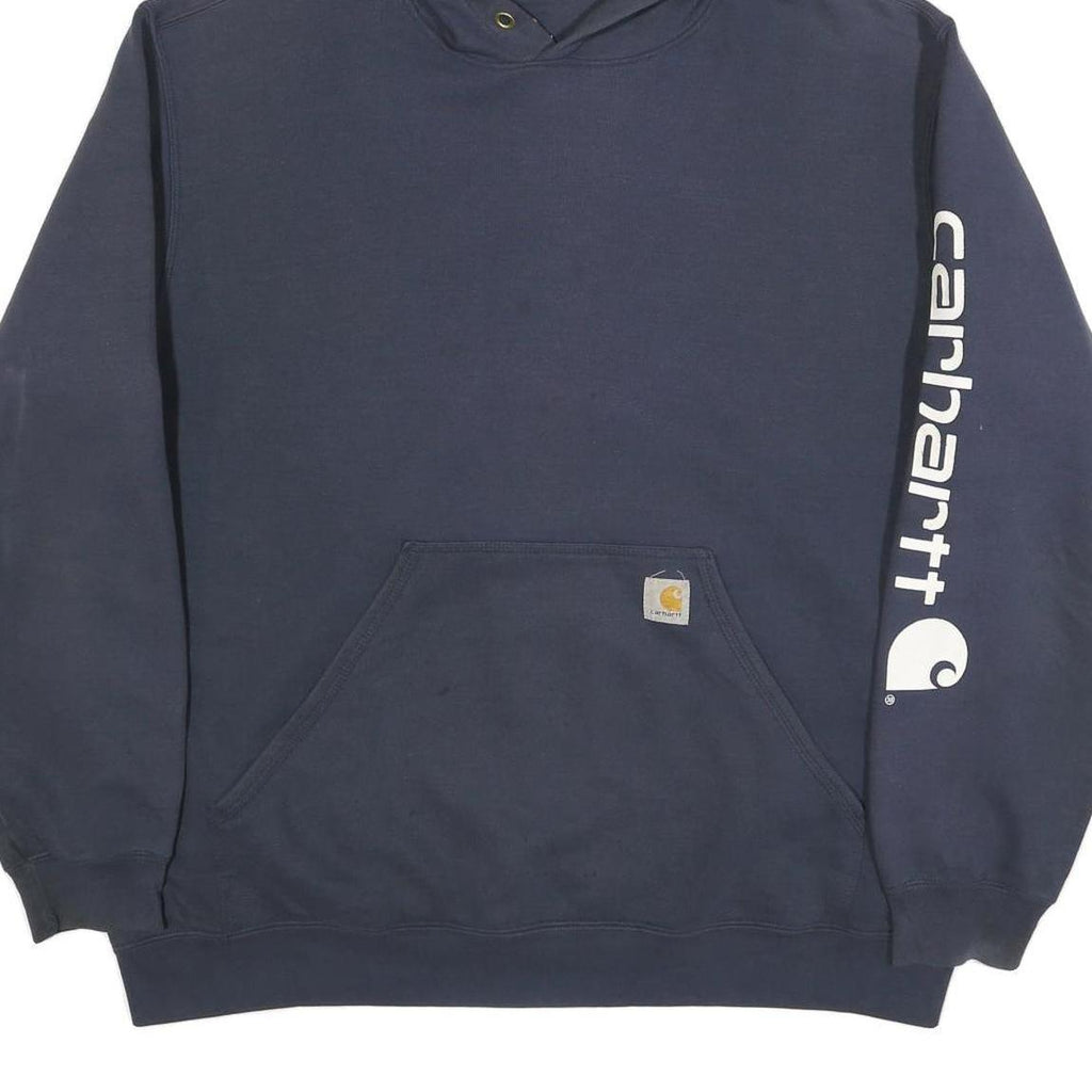 CARHARTT Mens Blue Hoodie XL Sleeve Logo Cotton Blend Pullover Casual