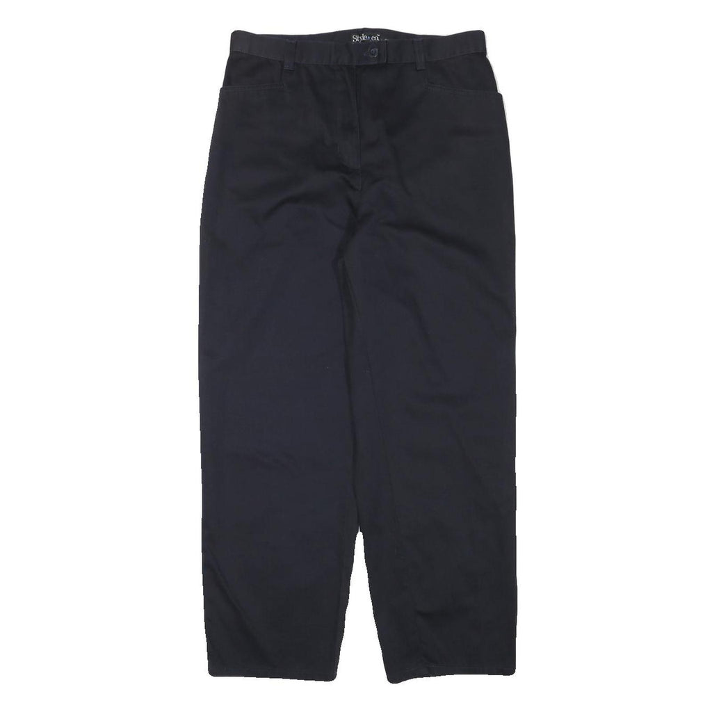 STYLE AND CO Womens Cotton Blend Black Relaxed Straight Leg Trousers W30 L27