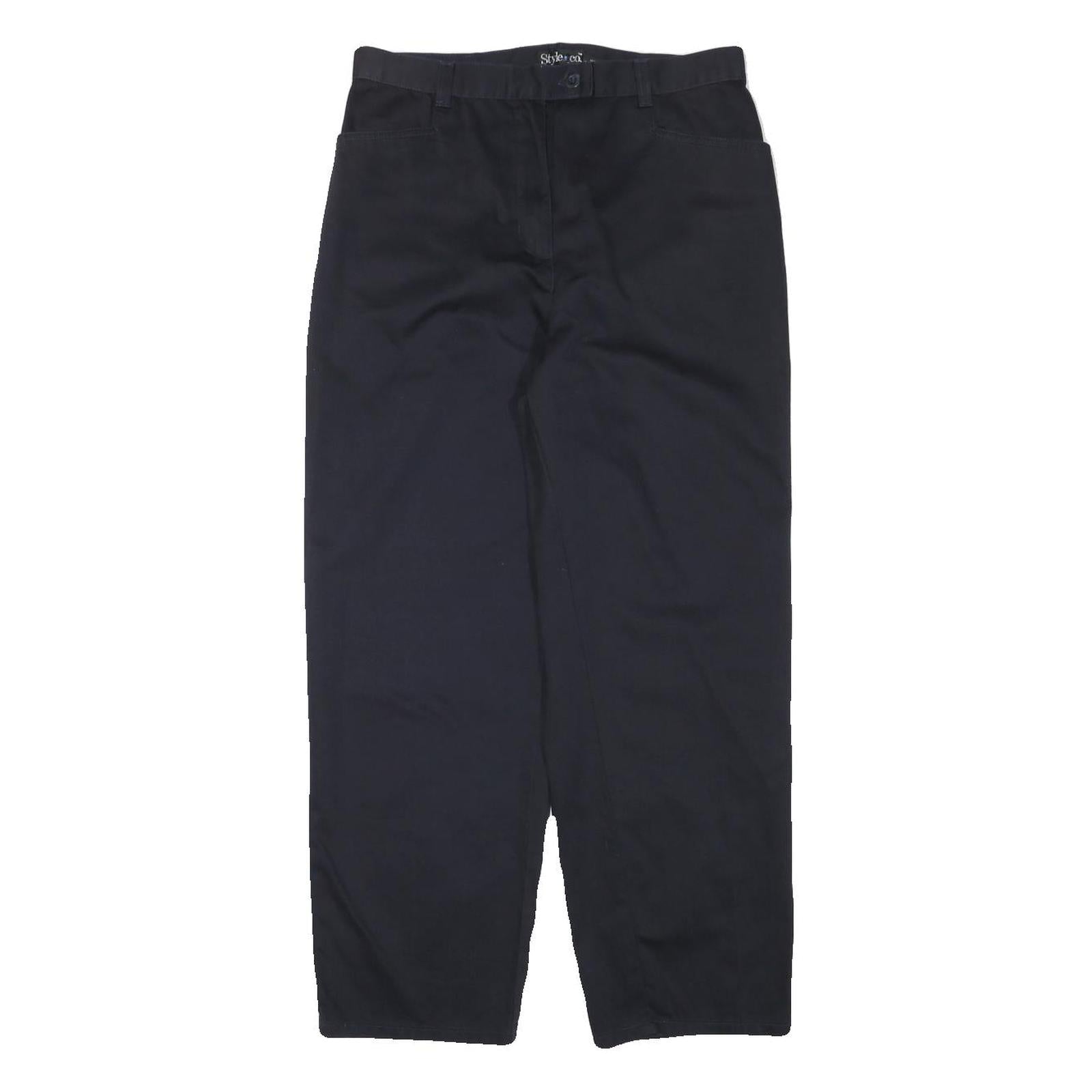 STYLE AND CO Womens Cotton Blend Black Relaxed Straight Leg Trousers W30 L27