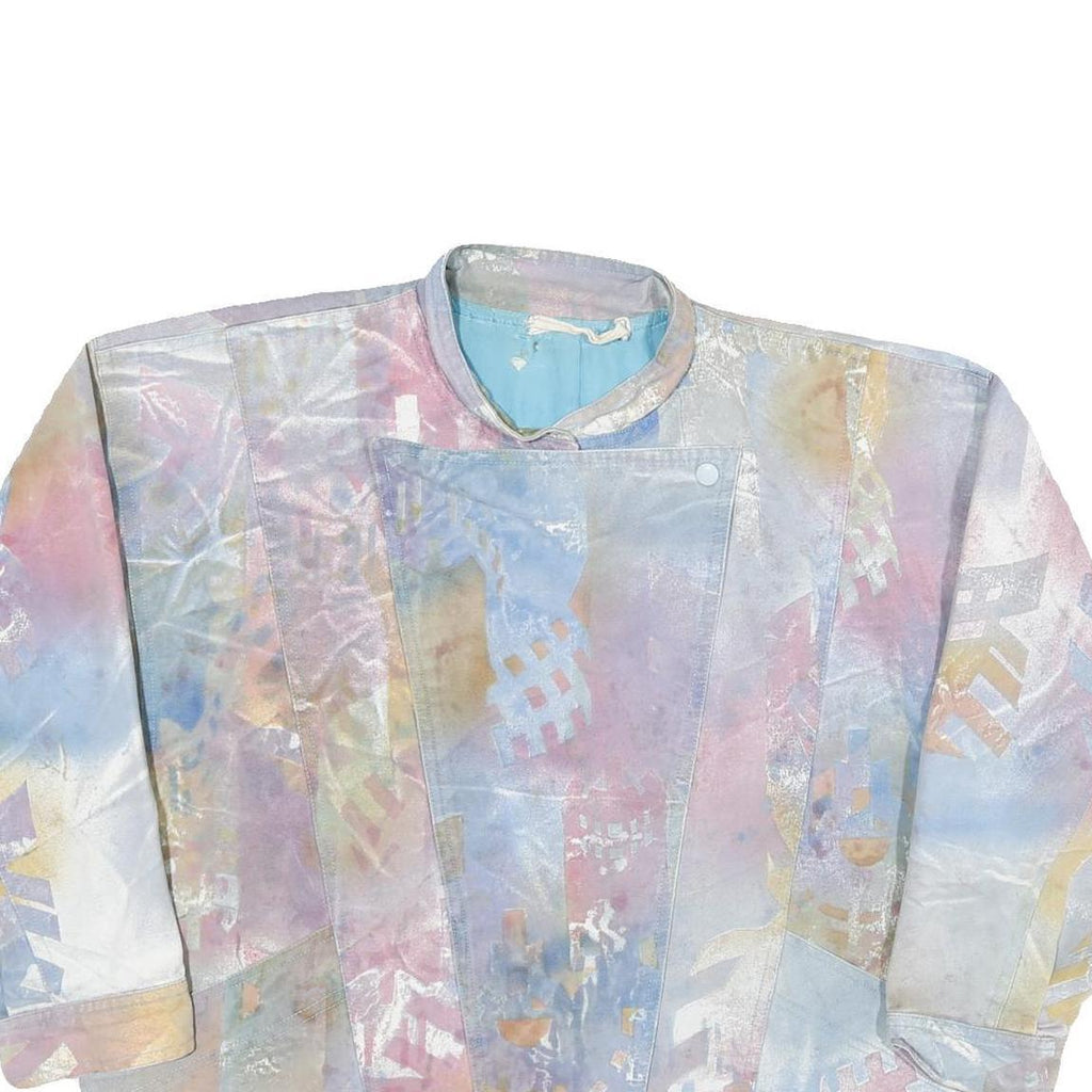 Womens Pastel Multi Colour Abstract Print Cotton Blend Button Jacket L