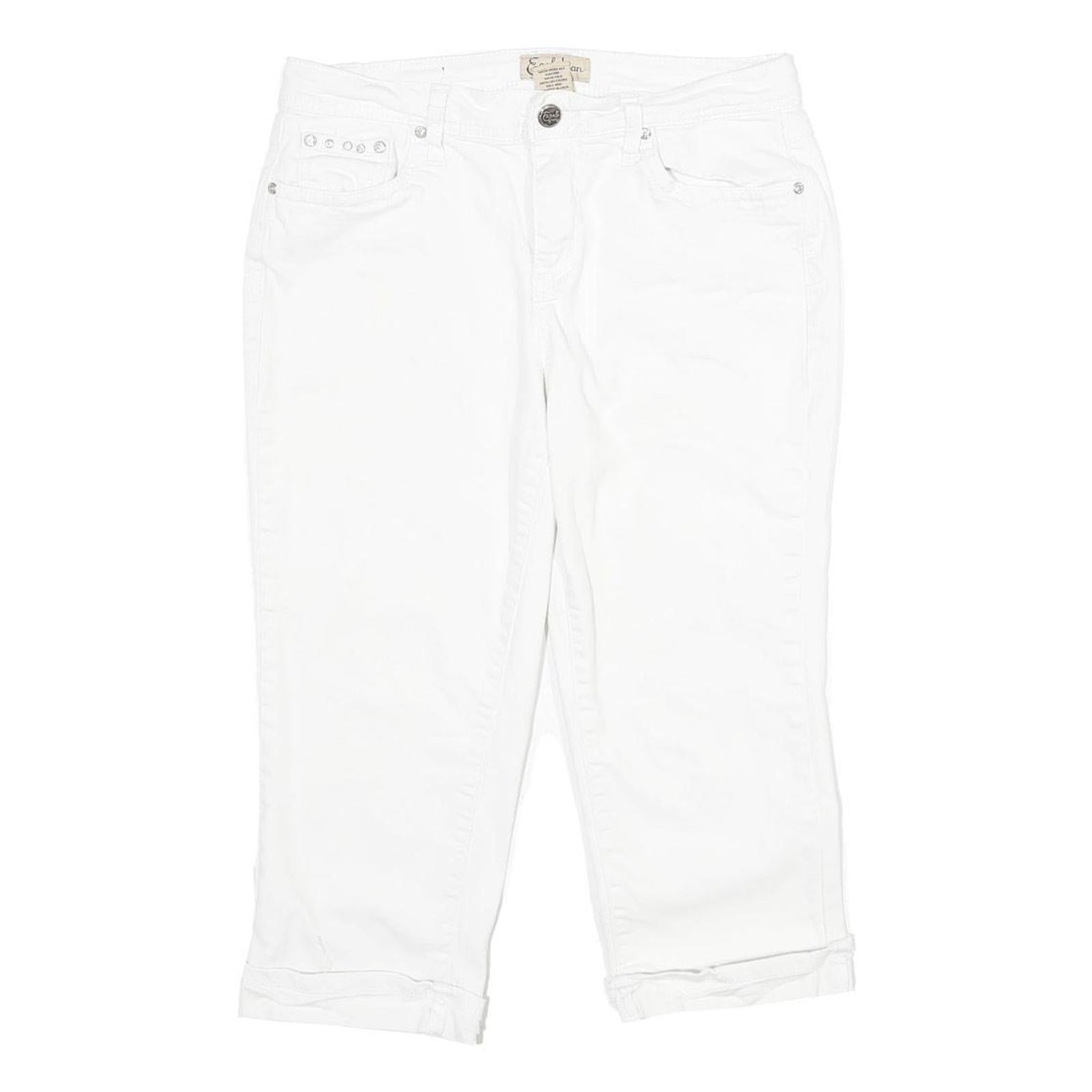 EARL JEAN Womens White Casual Cotton Blend Shorts M W30 Stud Embellished Pockets