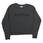 REEBOK Womens Black Cotton Sweatshirt Crew Neck S Logo Print Lightweight