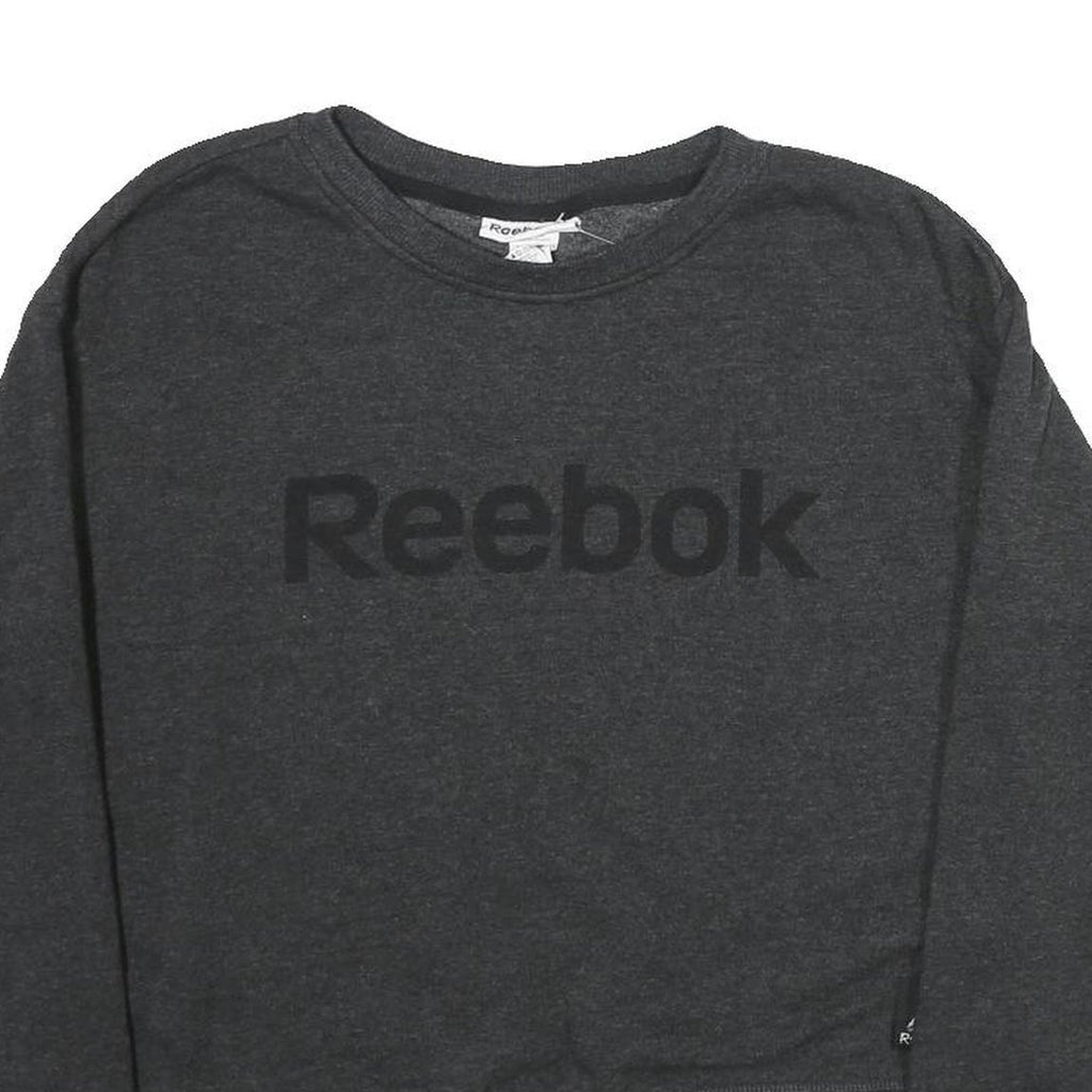 REEBOK Womens Black Cotton Sweatshirt Crew Neck S Logo Print Lightweight
