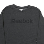 REEBOK Womens Black Cotton Sweatshirt Crew Neck S Logo Print Lightweight