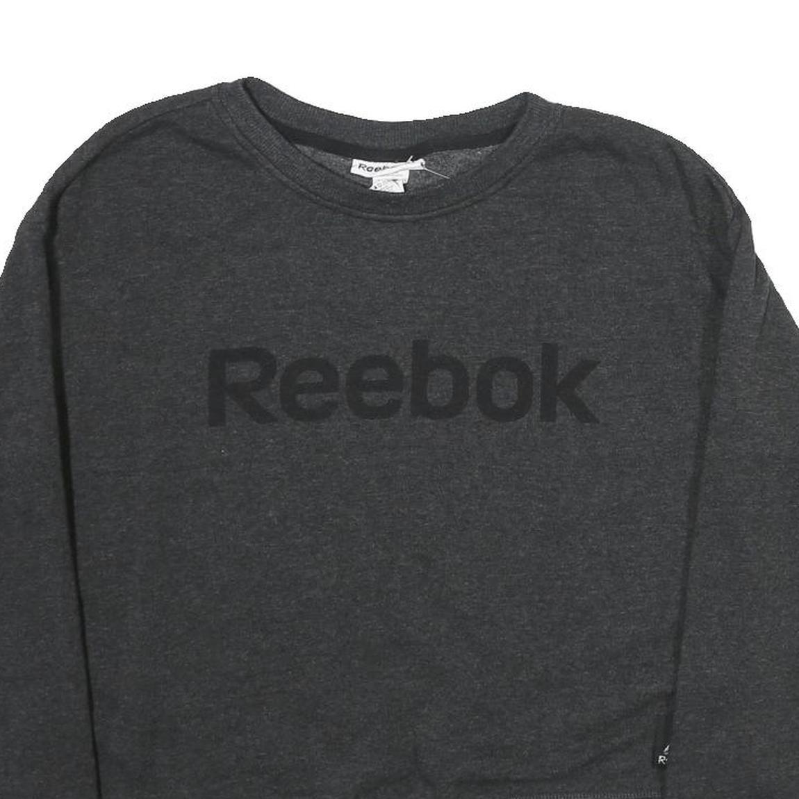 REEBOK Womens Black Cotton Sweatshirt Crew Neck S Logo Print Lightweight