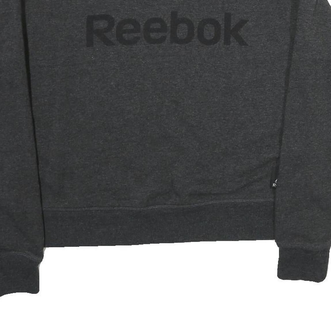 REEBOK Womens Black Cotton Sweatshirt Crew Neck S Logo Print Lightweight