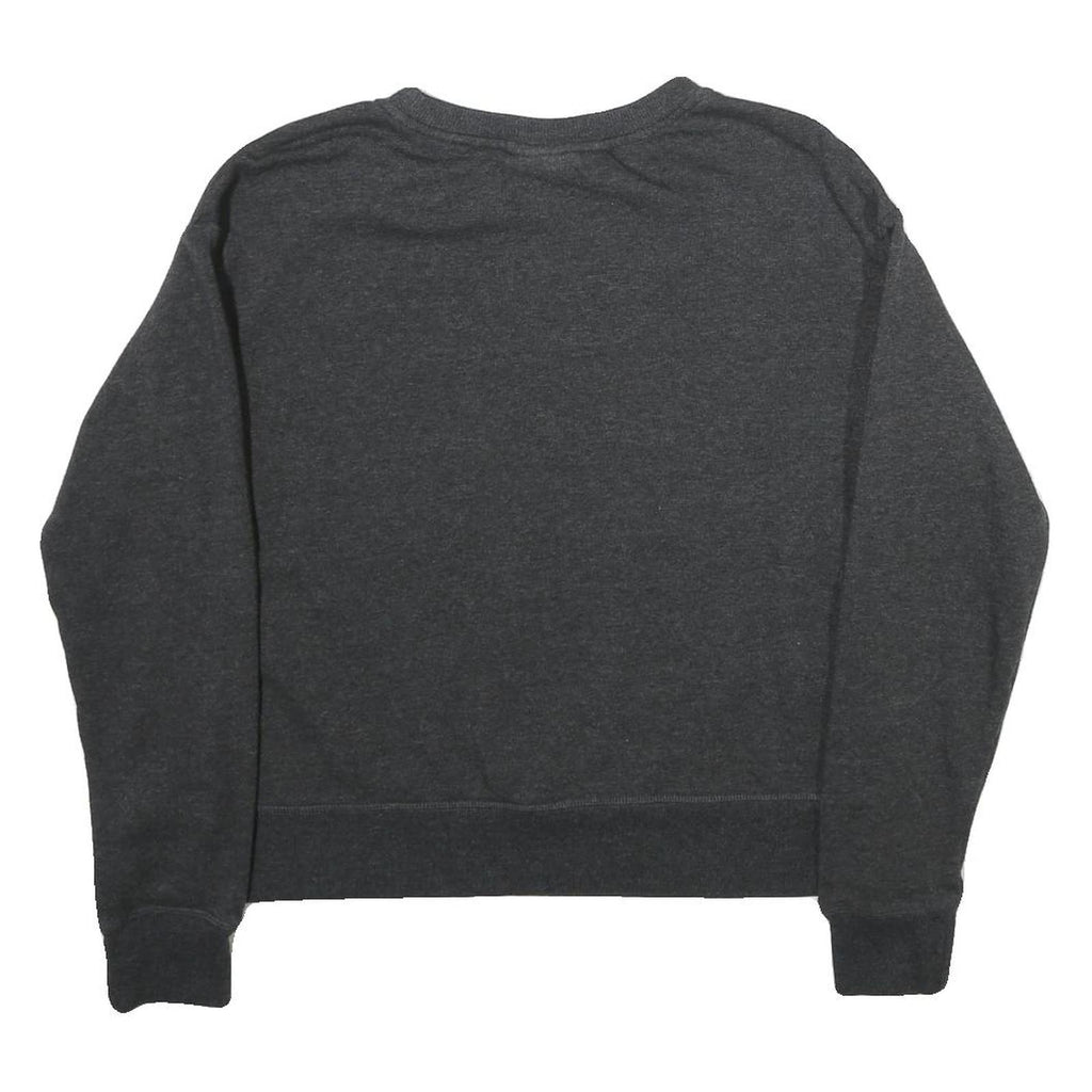 REEBOK Womens Black Cotton Sweatshirt Crew Neck S Logo Print Lightweight