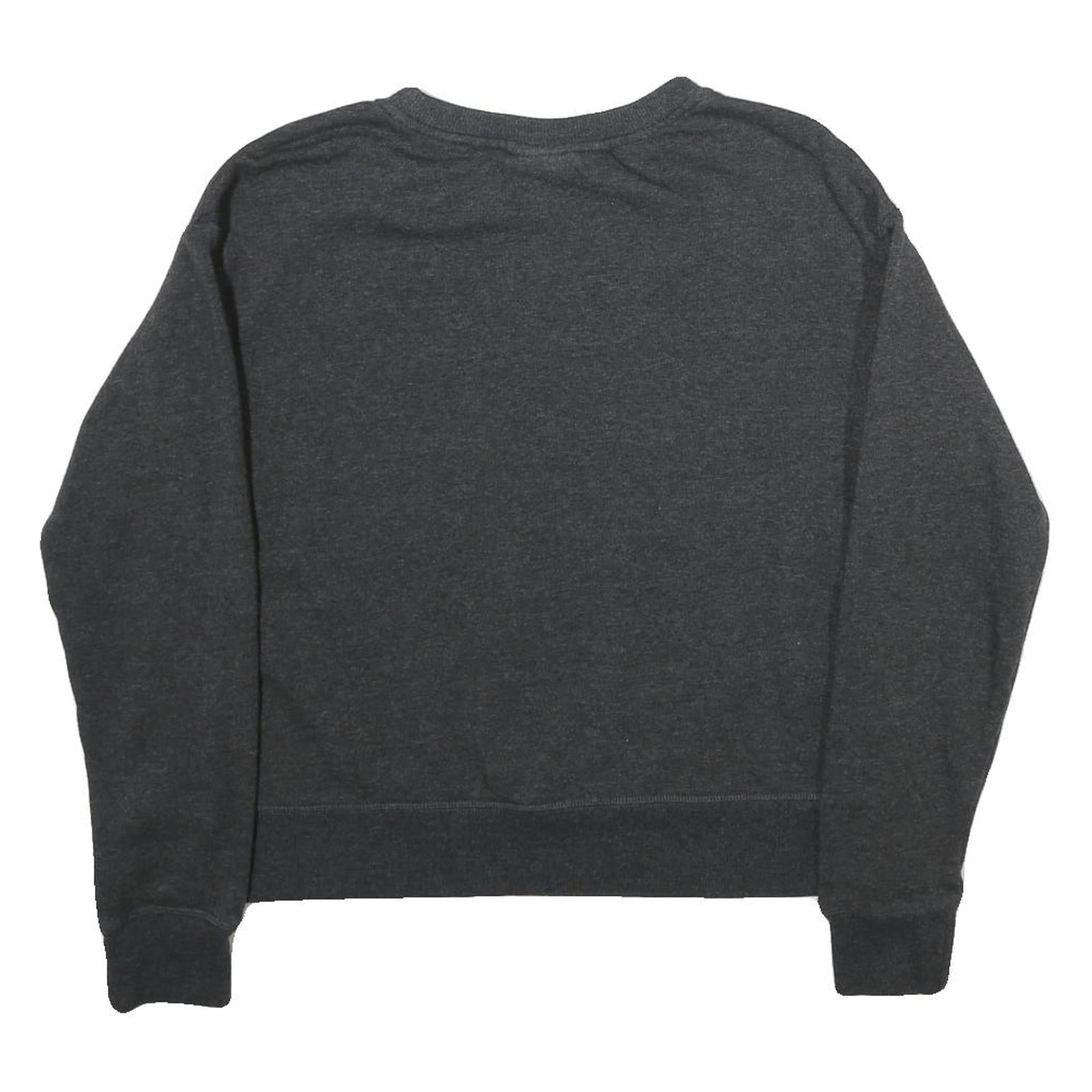 REEBOK Womens Black Cotton Sweatshirt Crew Neck S Logo Print Lightweight