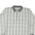 BLUE JEANS Mens White Green Checked Long Sleeve Polo Shirt M Cotton Blend