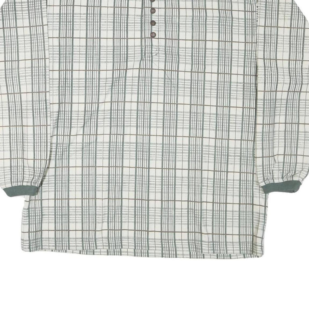 BLUE JEANS Mens White Green Checked Long Sleeve Polo Shirt M Cotton Blend