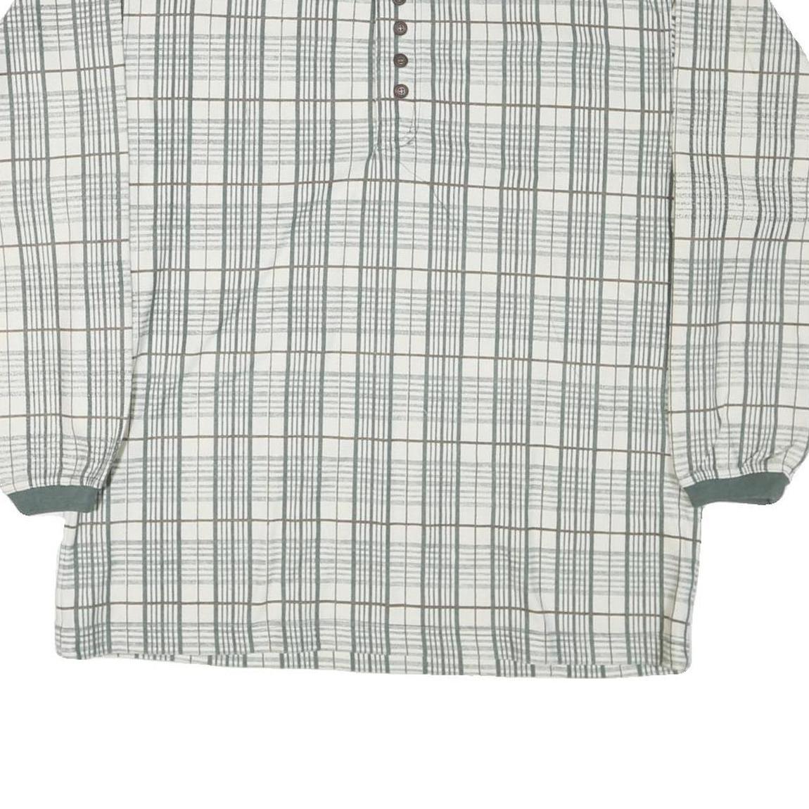 BLUE JEANS Mens White Green Checked Long Sleeve Polo Shirt M Cotton Blend
