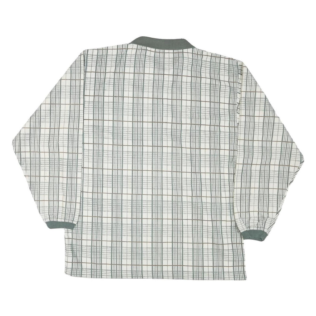 BLUE JEANS Mens White Green Checked Long Sleeve Polo Shirt M Cotton Blend