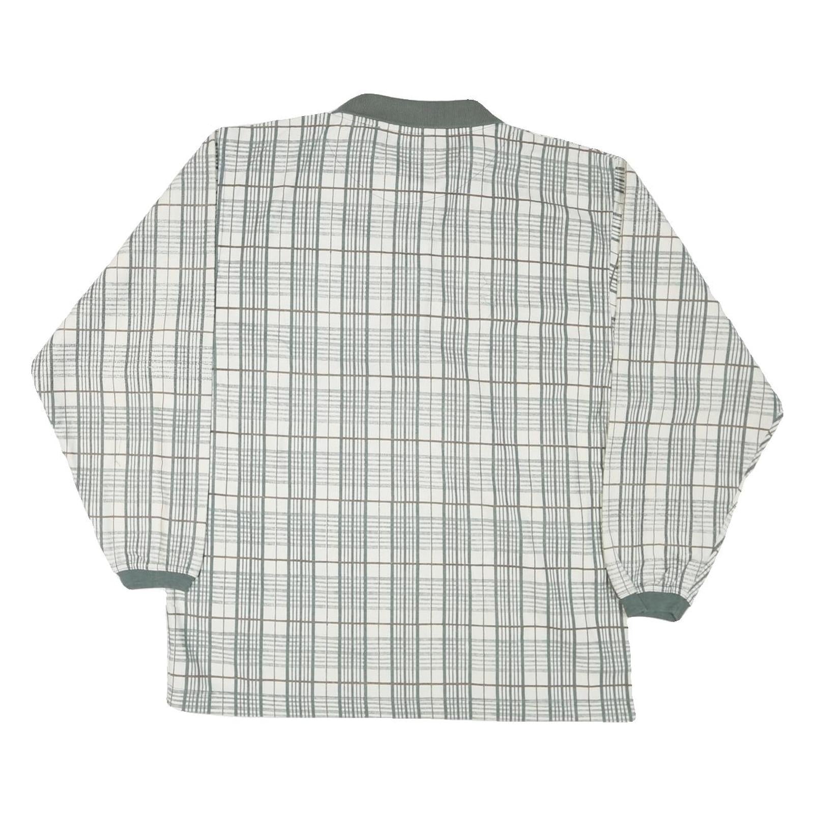 BLUE JEANS Mens White Green Checked Long Sleeve Polo Shirt M Cotton Blend