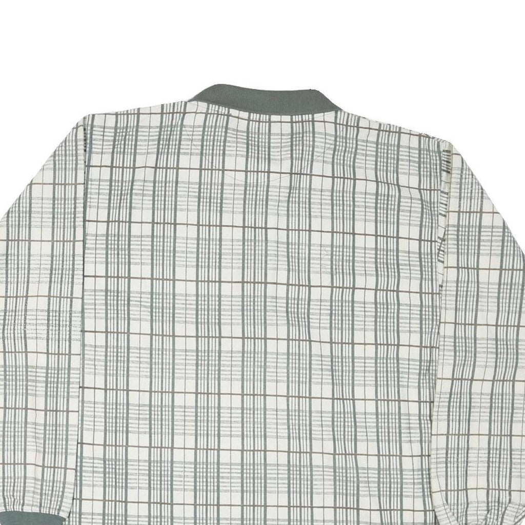 BLUE JEANS Mens White Green Checked Long Sleeve Polo Shirt M Cotton Blend