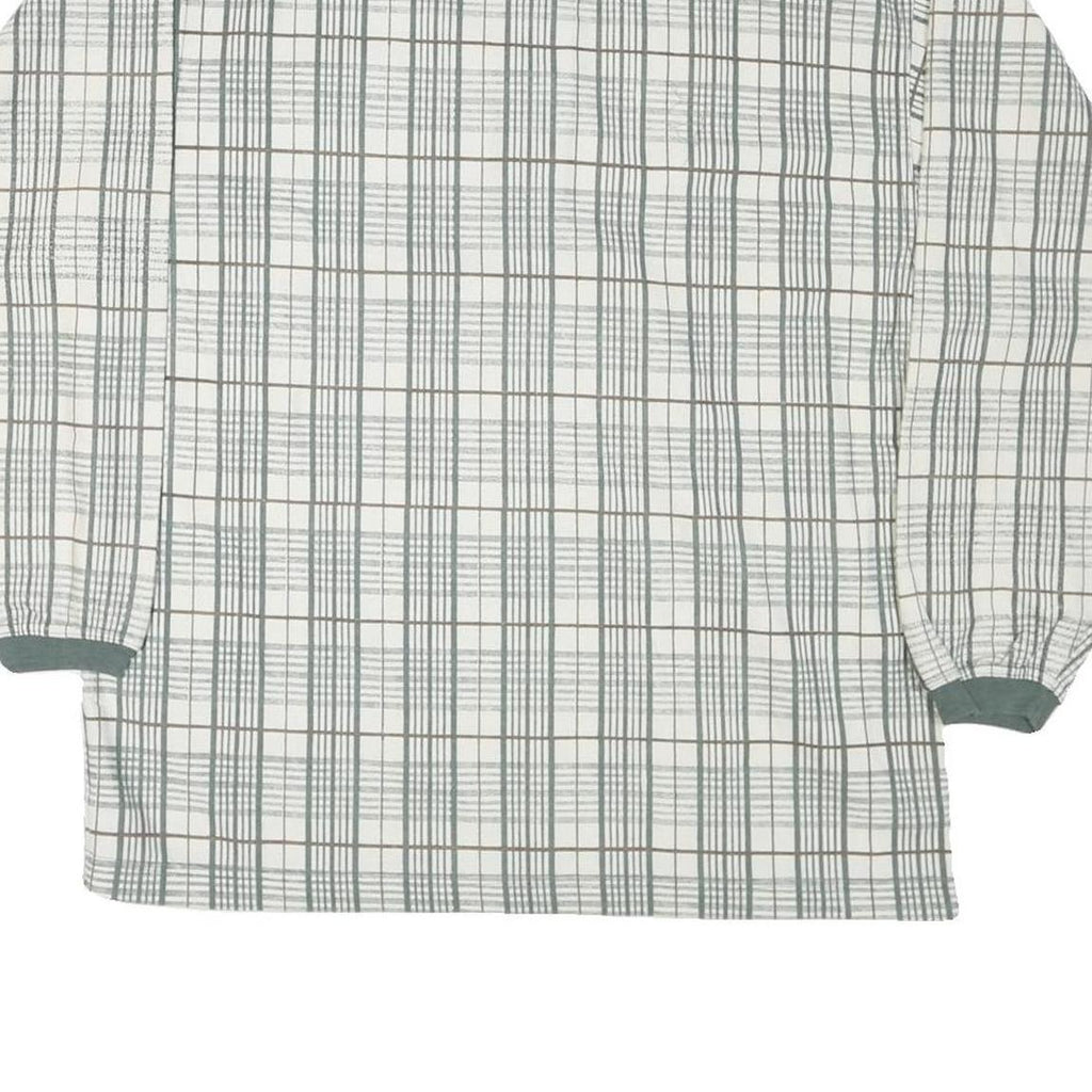 BLUE JEANS Mens White Green Checked Long Sleeve Polo Shirt M Cotton Blend