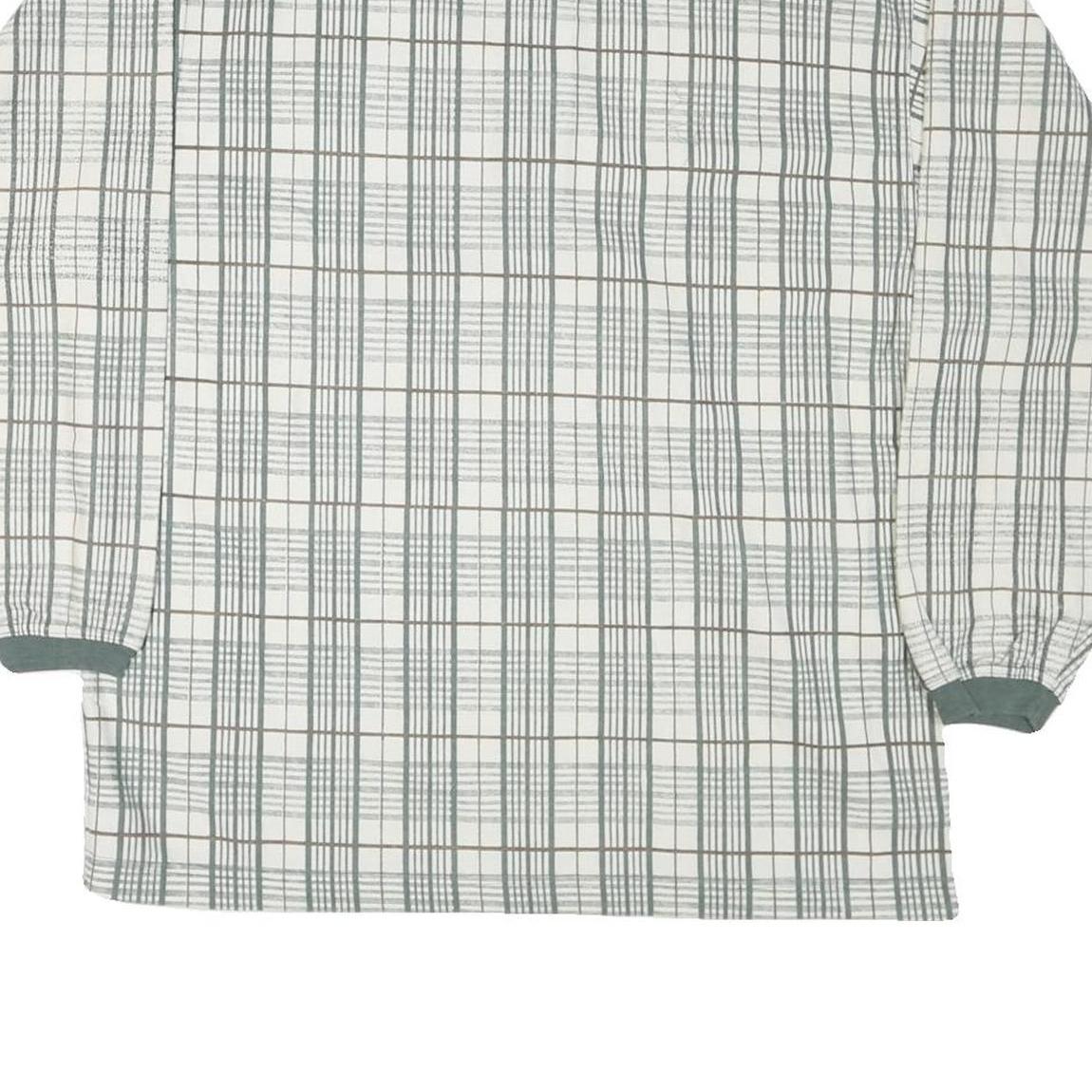 BLUE JEANS Mens White Green Checked Long Sleeve Polo Shirt M Cotton Blend