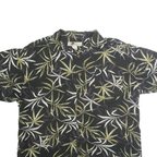 JOE MARLIN Mens Black Green Leaf Print Cotton Blend Shirt XL Casual Summer Style