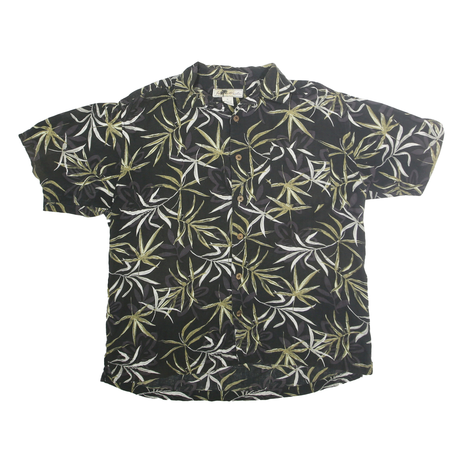 JOE MARLIN Mens Black Green Leaf Print Cotton Blend Shirt XL Casual Summer Style
