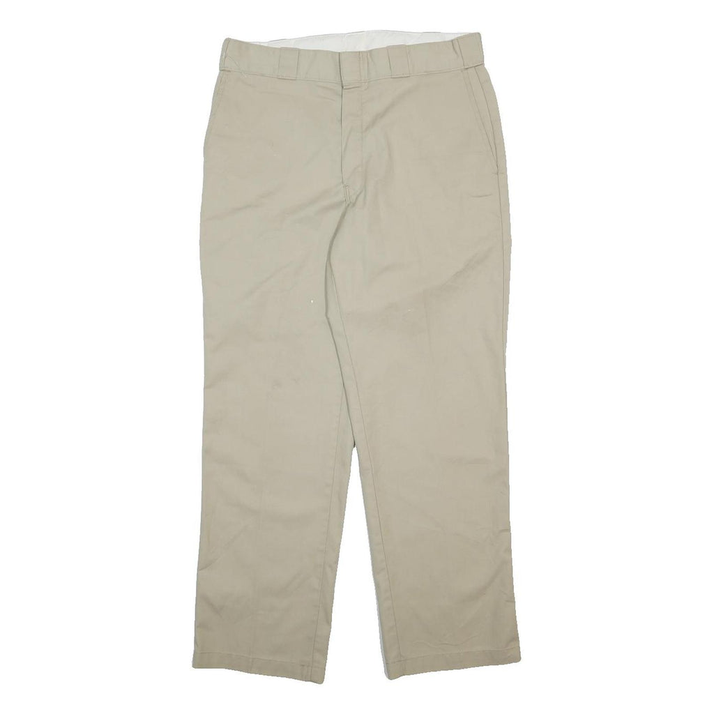 DICKIES Mens Cotton Blend Beige Regular Fit Straight Leg Trousers W34 L30