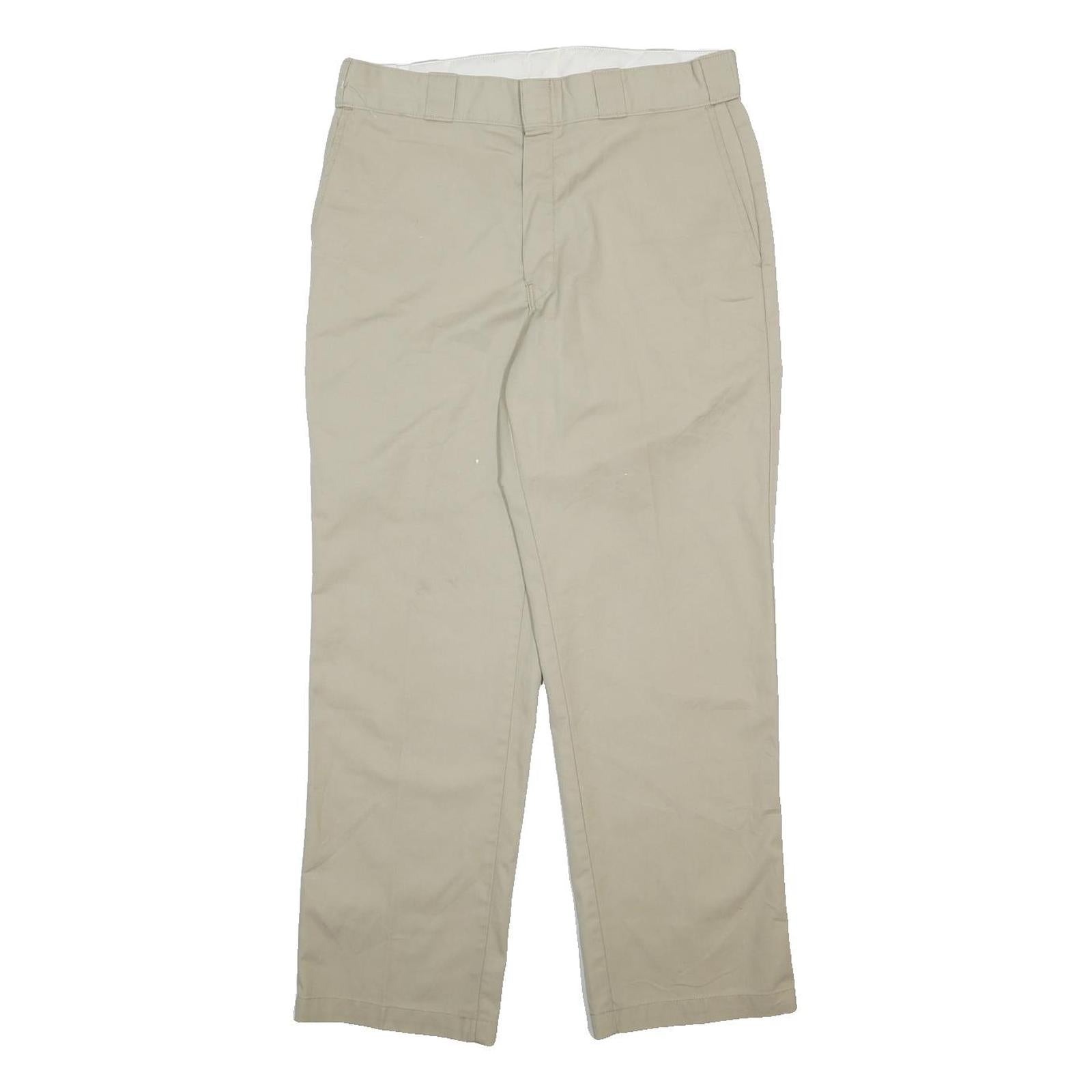 DICKIES Mens Cotton Blend Beige Regular Fit Straight Leg Trousers W34 L30