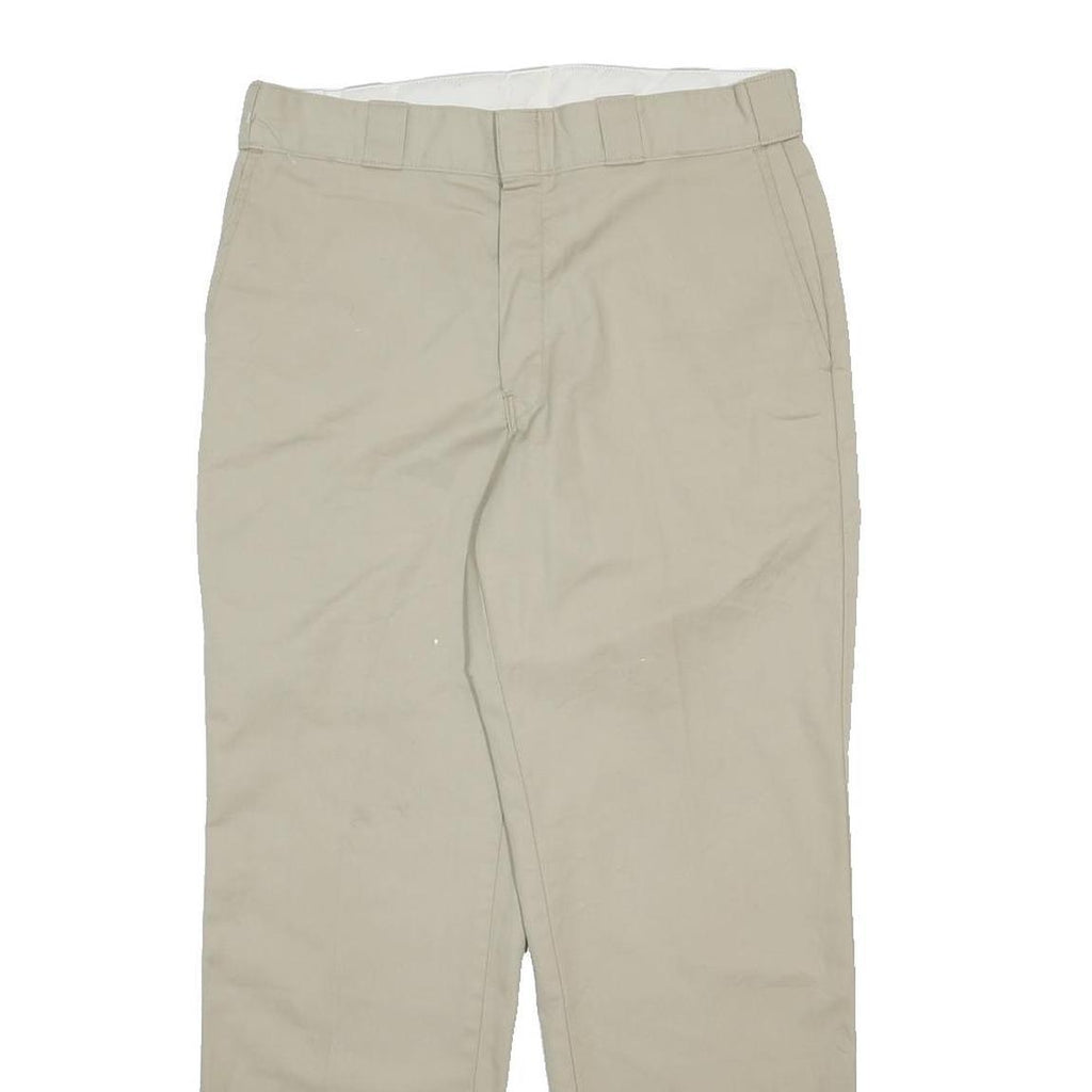 DICKIES Mens Cotton Blend Beige Regular Fit Straight Leg Trousers W34 L30