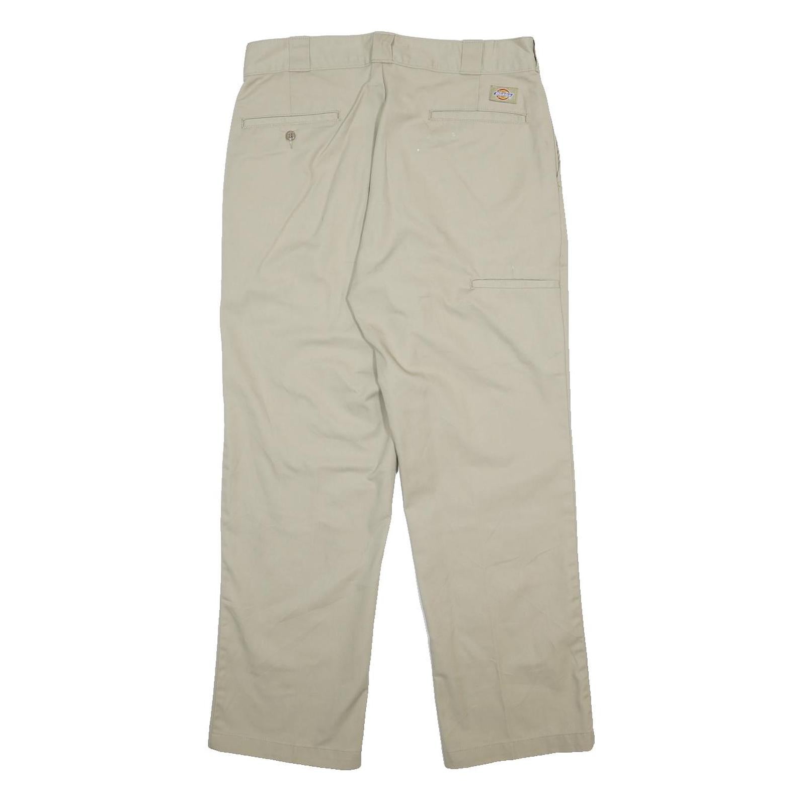DICKIES Mens Cotton Blend Beige Regular Fit Straight Leg Trousers W34 L30