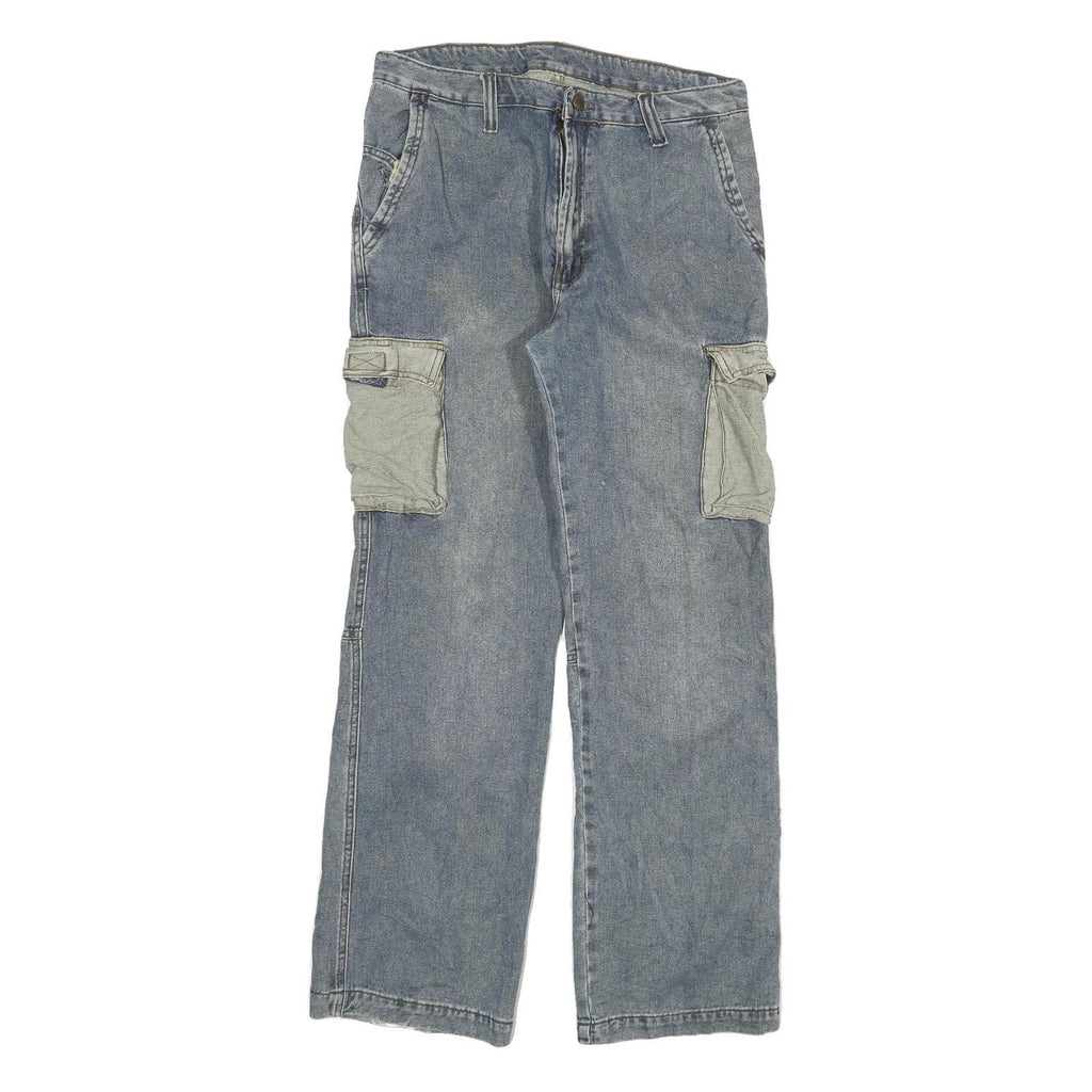 SMART Mens Blue Regular Fit Straight Leg Denim Jeans W31 L30 Cargo Pockets Zip