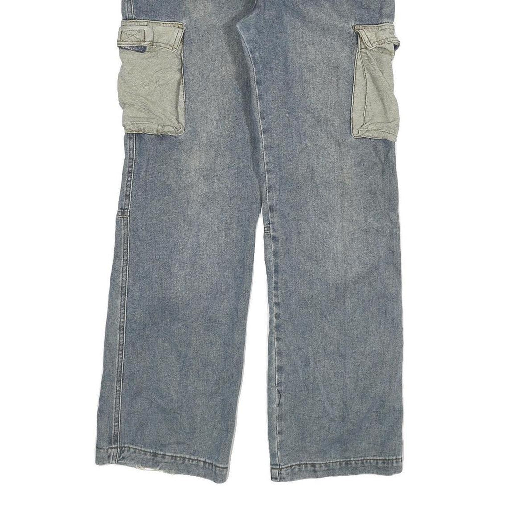 SMART Mens Blue Regular Fit Straight Leg Denim Jeans W31 L30 Cargo Pockets Zip