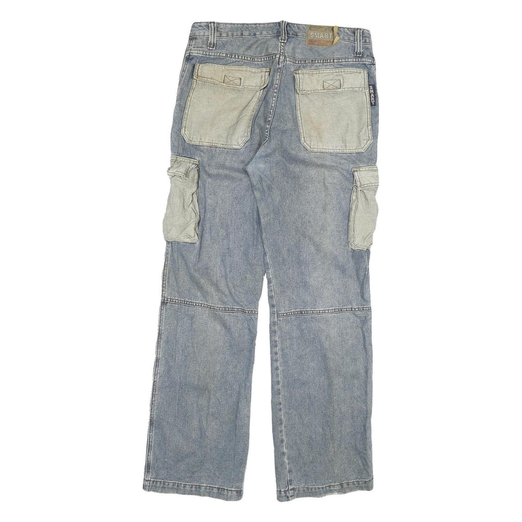SMART Mens Blue Regular Fit Straight Leg Denim Jeans W31 L30 Cargo Pockets Zip