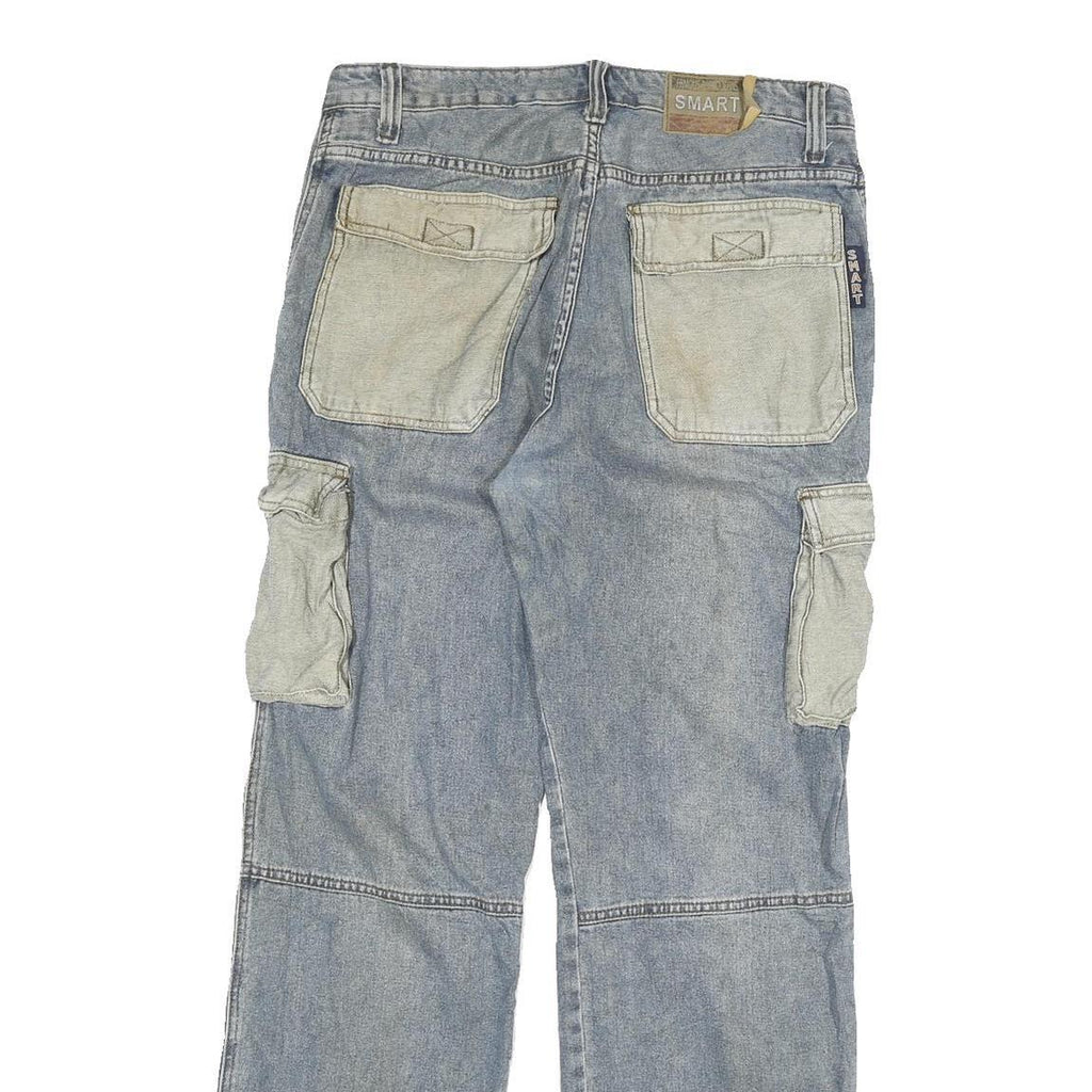 SMART Mens Blue Regular Fit Straight Leg Denim Jeans W31 L30 Cargo Pockets Zip