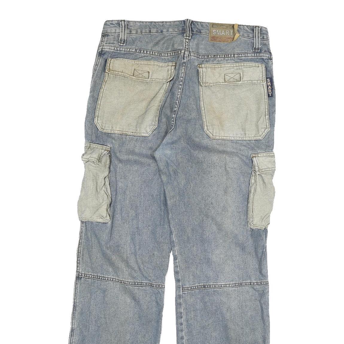 SMART Mens Blue Regular Fit Straight Leg Denim Jeans W31 L30 Cargo Pockets Zip