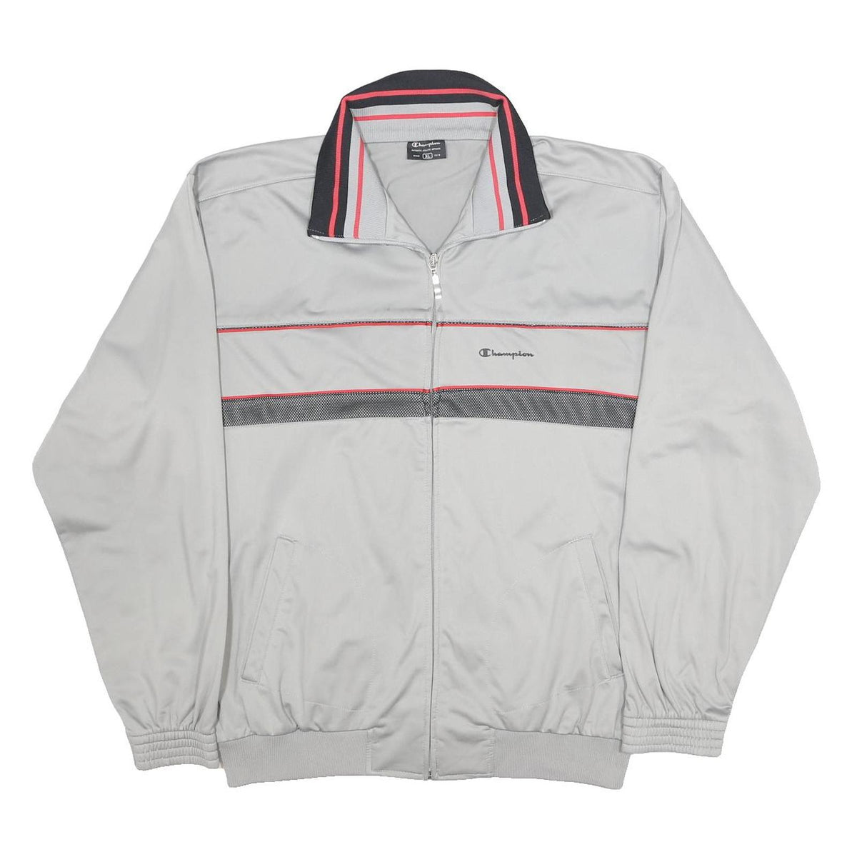 CHAMPION Mens Grey & Black Zip Jacket XL Polyester Track Sweater Retro