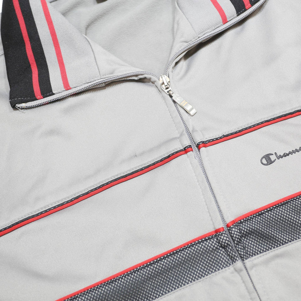 CHAMPION Mens Grey & Black Zip Jacket XL Polyester Track Sweater Retro