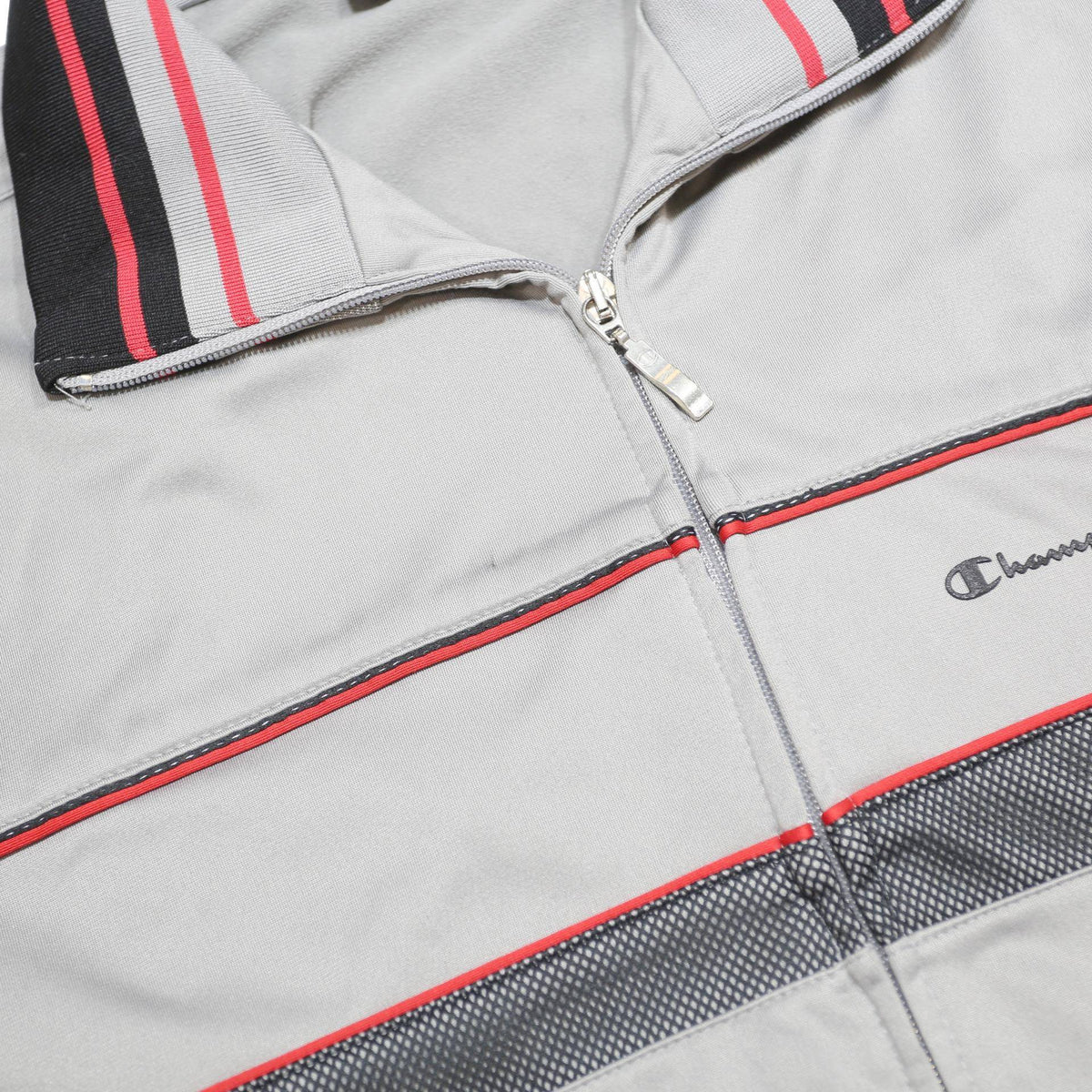 CHAMPION Mens Grey & Black Zip Jacket XL Polyester Track Sweater Retro