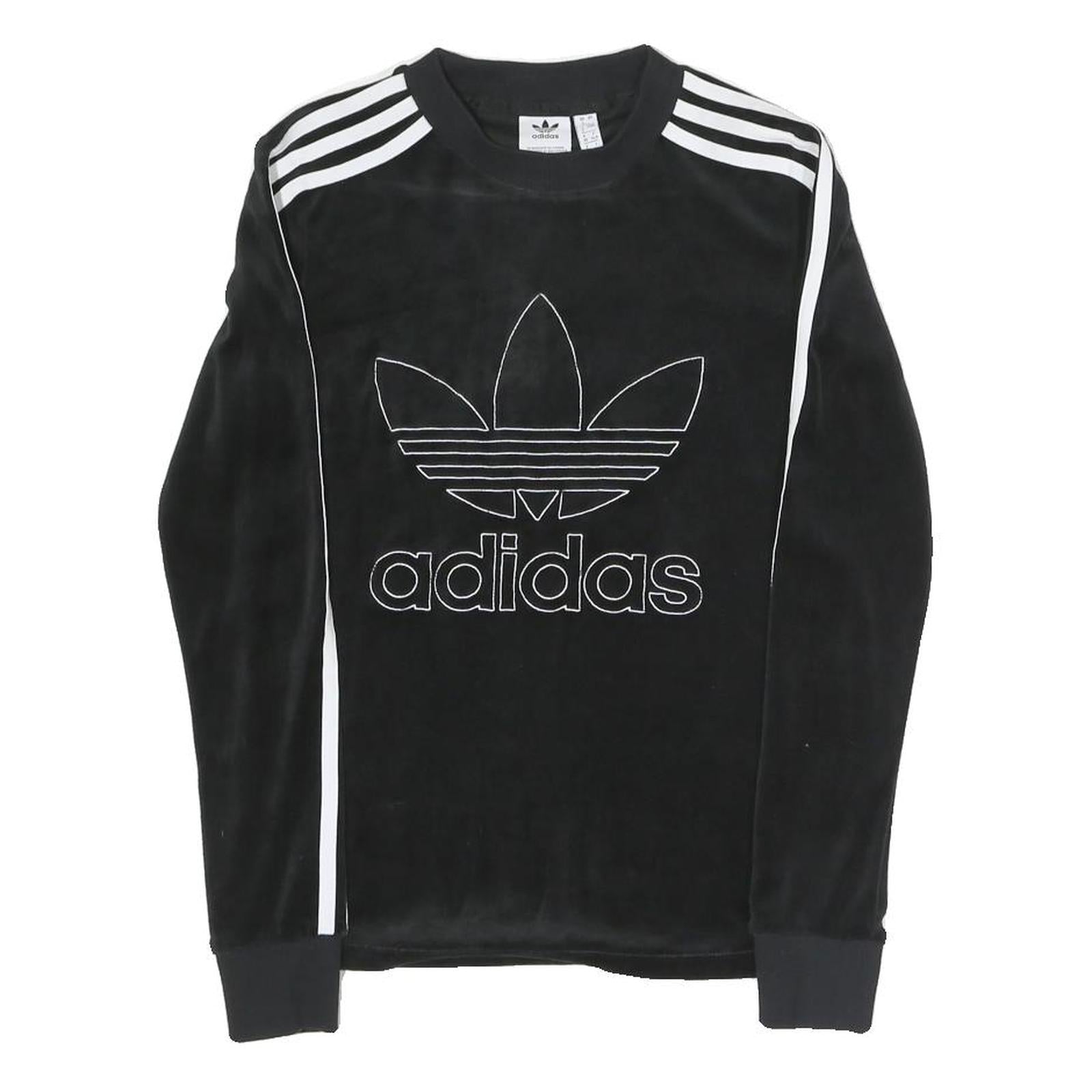 ADIDAS Womens Black Sweatshirt Crew Neck UK 4 Cotton Blend Three Stripes