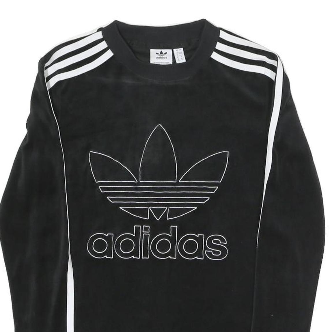 ADIDAS Womens Black Sweatshirt Crew Neck UK 4 Cotton Blend Three Stripes