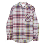 TOMMY JEANS Mens White & Navy Check Shirt M Cotton Long Sleeve Button Pocket