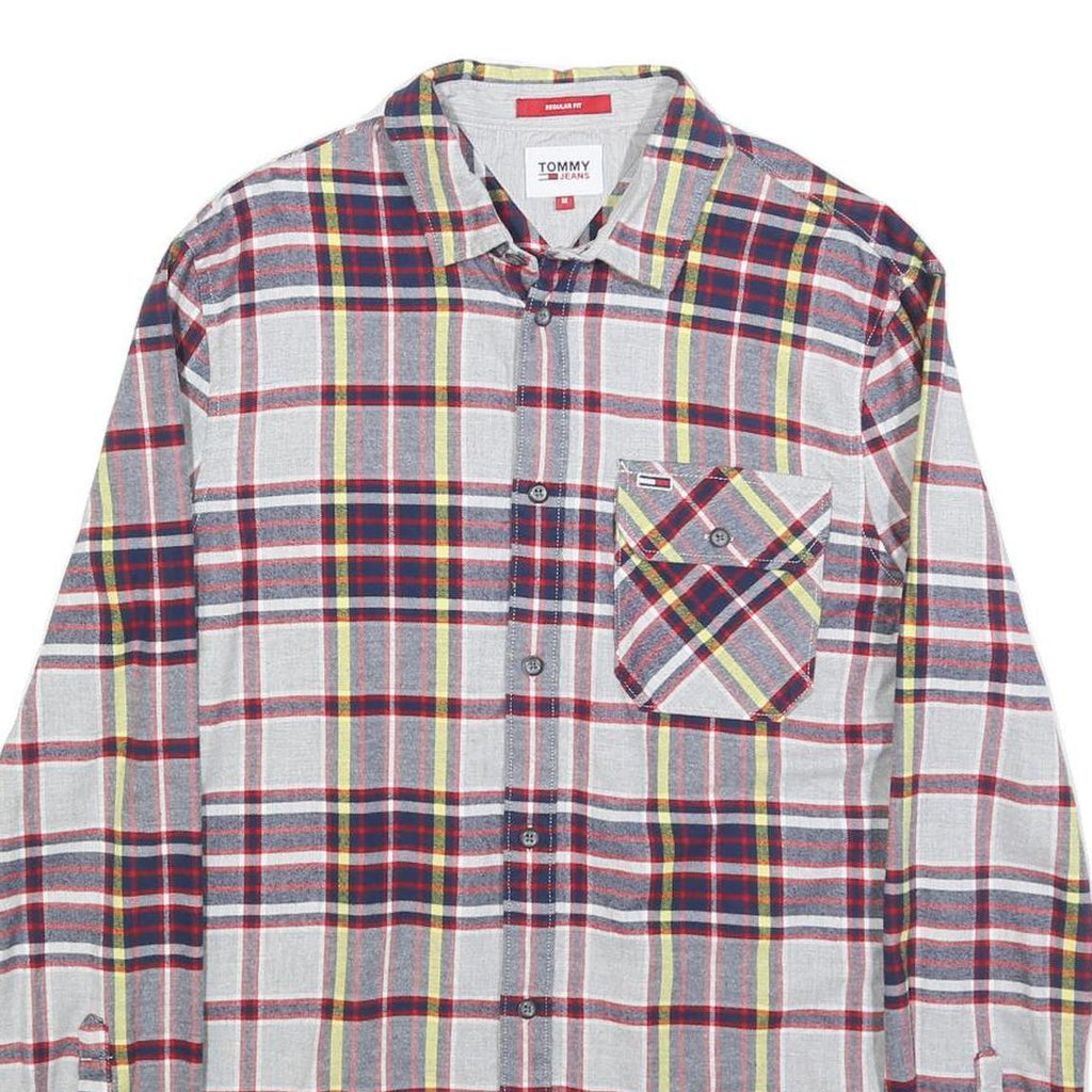 TOMMY JEANS Mens White & Navy Check Shirt M Cotton Long Sleeve Button Pocket