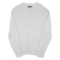 TOMMY HILFIGER Mens Grey Plain Crew Neck Basic Knit Jumper XL Casual Cotton