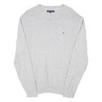 TOMMY HILFIGER Mens Grey Plain Crew Neck Basic Knit Jumper XL Casual Cotton